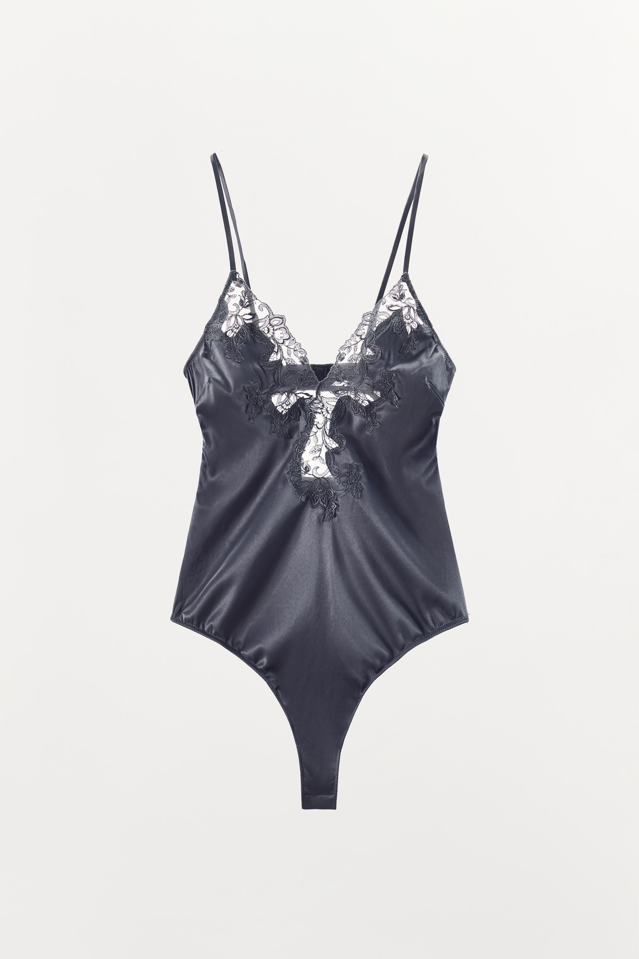 SATIN EFFECT LACE BODYSUIT